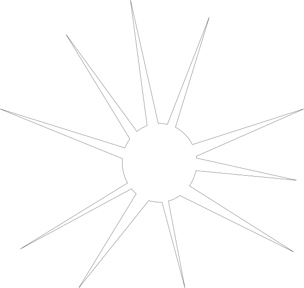 The black and white silhouette of a sunburst with rays emanating from it against an empty background.