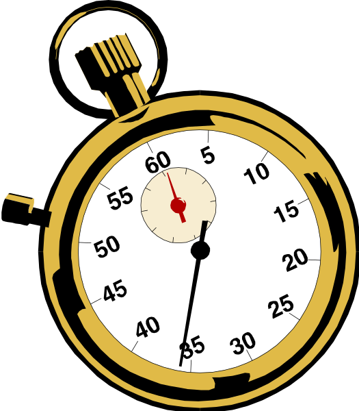 The image shows a black clock with an orange hand indicating it's 12:05 pm against a white background. There is also text that reads "STOP" in red on top of the clock, and below the time display there appears to be some sort of symbol or icon resembling a bell or alarm sound effect. The overall style suggests this could be an illustration for a digital interface element such as a stop button within software application design.