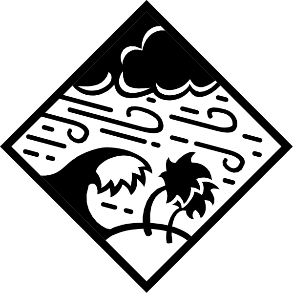 The black and white illustration depicts a scene of rain with an umbrella protecting two figures from getting wet; there is also lightning depicted in one corner.