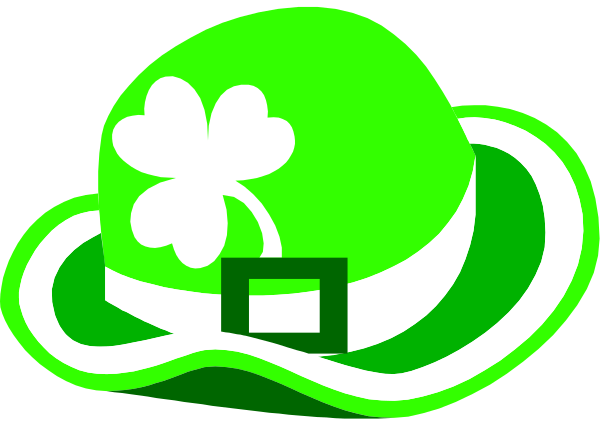 The image shows a green shamrock hat with white stripes on top of it against an indistinct background.