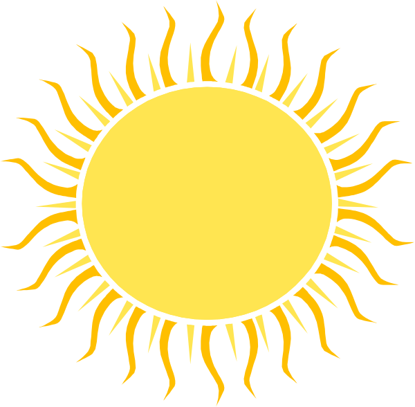 The image shows a stylized sun with rays emanating from it against a black background.