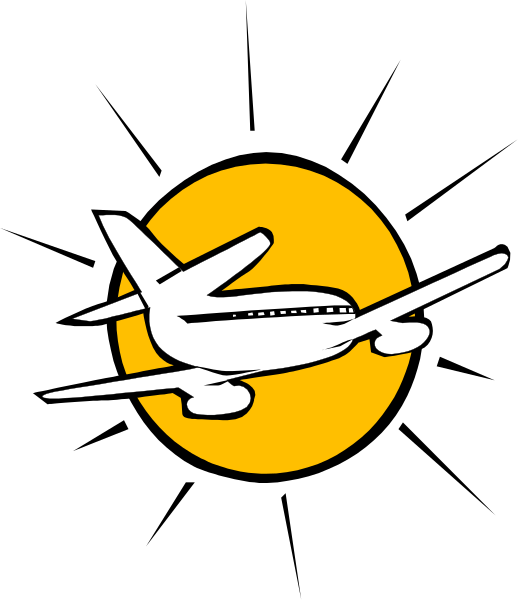 The image shows a black silhouette of an airplane flying over what appears to be a moonlit landscape with mountains in the background on one side and water on another.