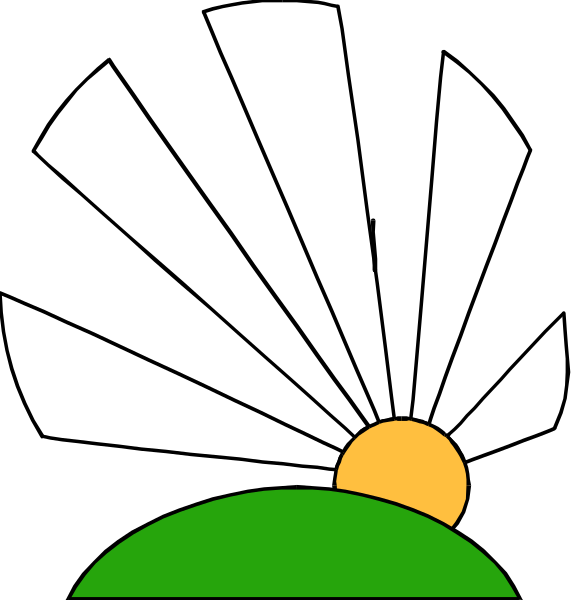 The image shows a stylized graphic of an abstract sun with rays extending outward from its center, set against what appears to be either a black background on one side or another object in silhouette that is partially obscured by this design element.