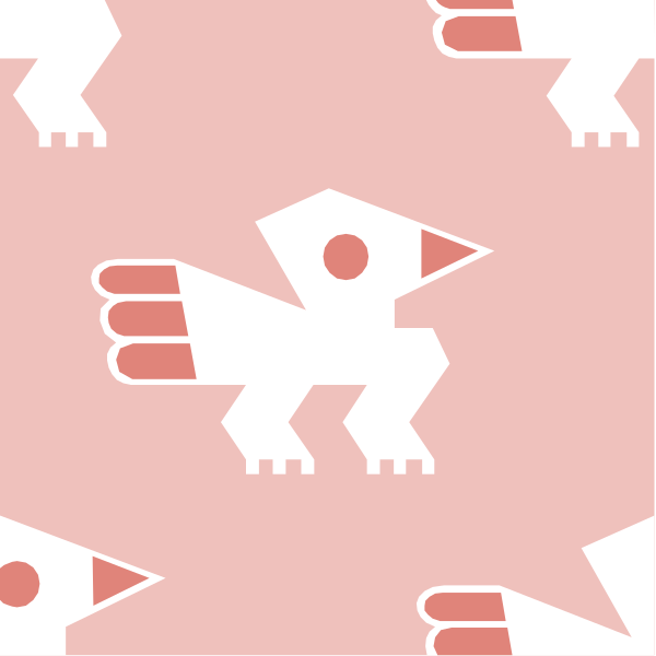The image shows a pattern with stylized birds on it against a pink background.