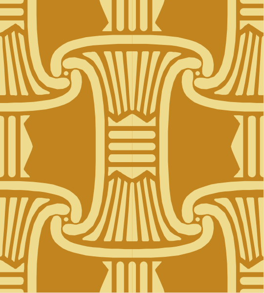 The image shows a stylized emblem with an intricate design featuring what appears to be a letter 'J' in gold color within a border that has decorative elements resembling classical architecture.