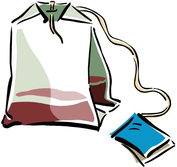 The illustration shows a white takeout bag with red stripes on it placed next to an open book lying flat on its spine; there is also another closed book beside them both in black-and-white, and above these items hangs what appears to be a string or cord attached at one end.