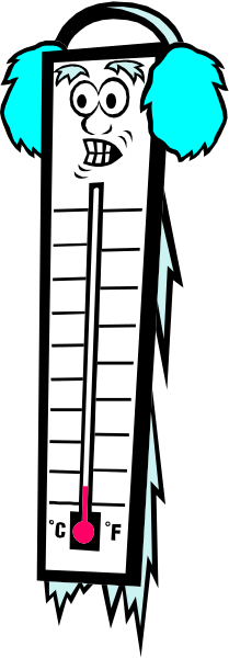 The image shows a cartoon thermometer with an anthropomorphic face on it against a black background.
