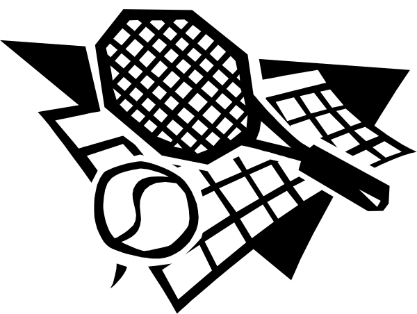 The image shows a cartoon of an athlete holding a tennis racket with both hands while running on what appears to be a court surface.