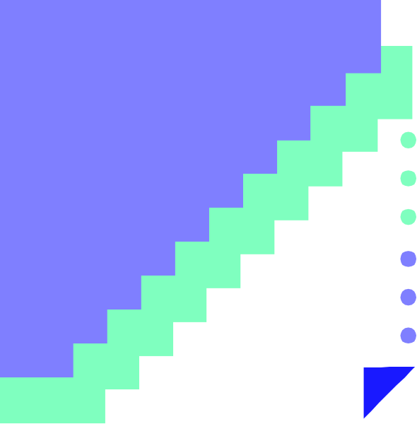 The image shows a stylized graphic of stairs with blue steps leading up to what appears to be an open door at the top right corner against a dark background.