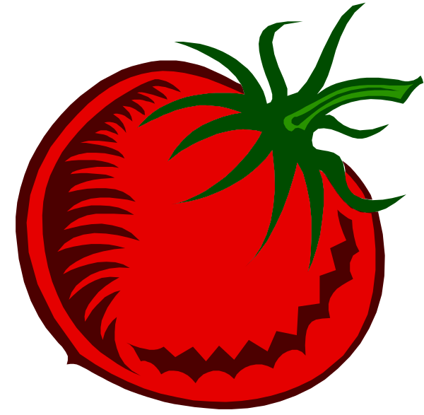 The image shows two tomatoes with a stem between them against a black background; there is no other content present.