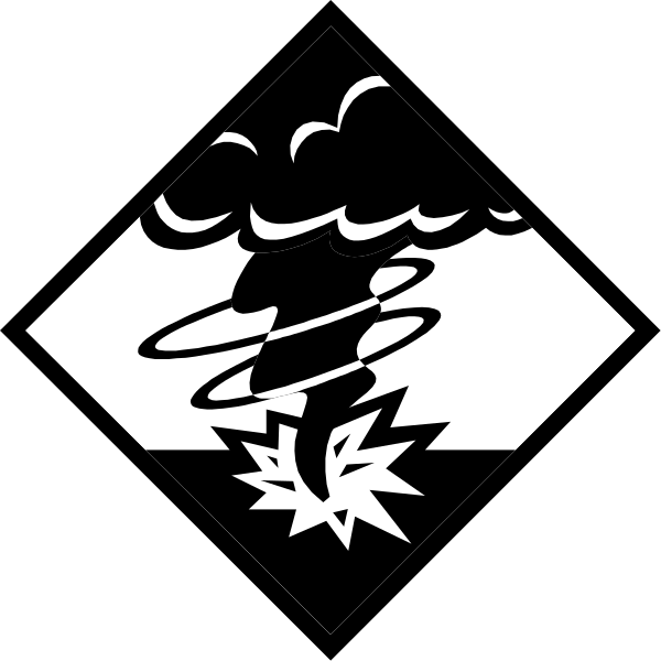 The black and white logo features a stylized depiction of an upside down tornado with swirling clouds around it on one side, set against a background that resembles water waves at sea level.