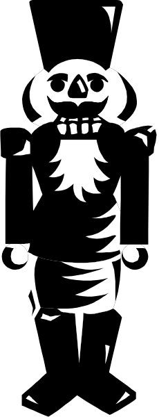 The black and white photo shows a cartoon of an animated skeleton character with its arms outstretched against a striped background that alternates between gray and brown shades.