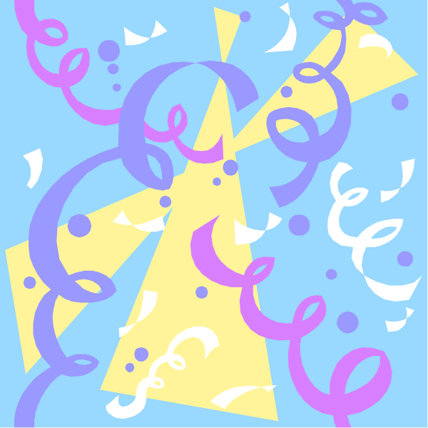 The image shows a colorful abstract design with swirls of different shapes and sizes against a blue background.