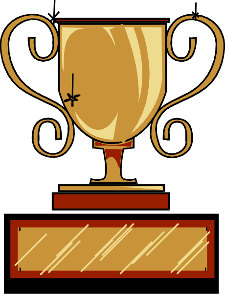 The image shows a trophy with an emblem on top of it placed against a black background.