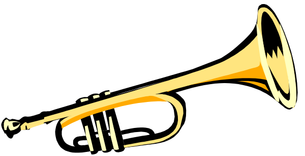 The image shows a trumpet with its bell facing upwards against a black background.