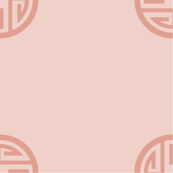 The image shows a plain white background with two circular designs resembling Chinese characters on either side of an empty space at the center where text could be placed.