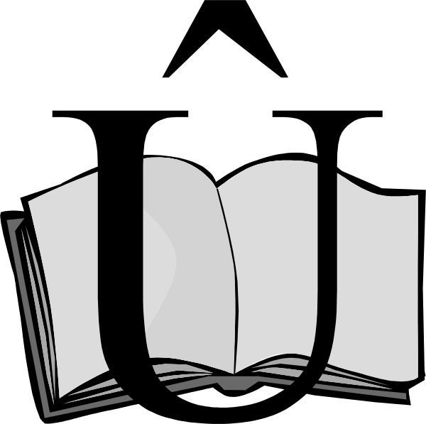 The black and white silhouette of an open book with pages showing a three dimensional effect as if it's being viewed from different angles simultaneously.