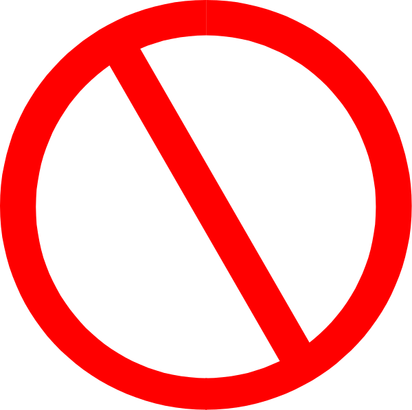 The image shows a red circle with an exclamation mark inside it on top of another larger red circle that has a diagonal line through its center to indicate prohibition.