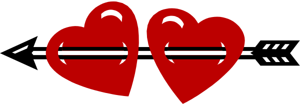 The image shows a black background with three red hearts aligned horizontally across it at varying heights; there is no text present in this clip-art illustration.