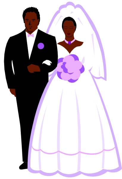 The image shows a black and white illustration of two individuals standing side by side; both appear to be dressed formally with ties visible on their attire. They seem to be at an event as suggested by one person holding what looks like flowers, possibly indicating that it is related to wedding preparations or the ceremony itself.