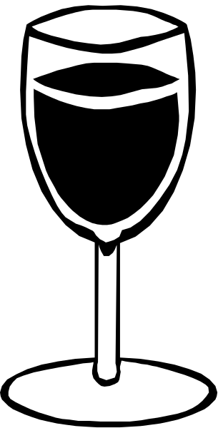 The black and white illustration shows a wine glass with liquid inside it on top of what appears to be a table surface against an abstract background that transitions from dark at the bottom left corner to light in color towards the right side, suggesting depth perception.