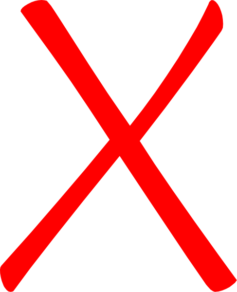 The image shows a red "X" overlaid on top of another symbol that appears to be an exclamation mark inside a square with dashed lines around it.