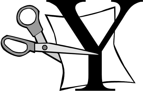 The black and white logo of a barber shop with scissors on top.