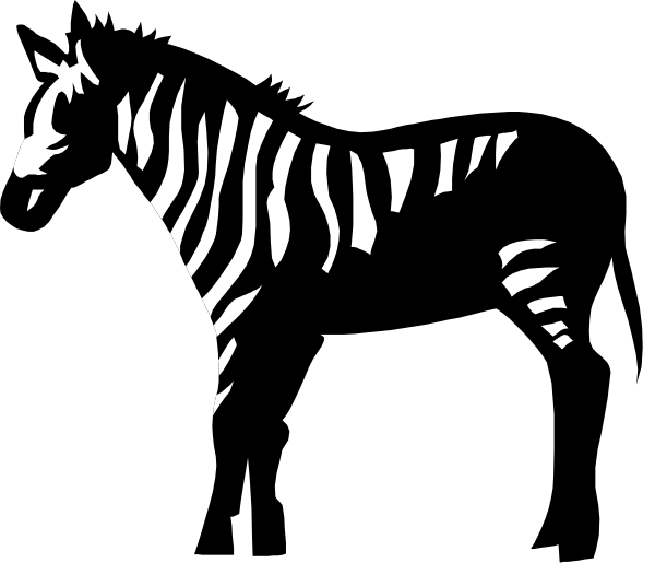 The black and white silhouette of a zebra on its hind legs with stripes visible against an unidentified background.