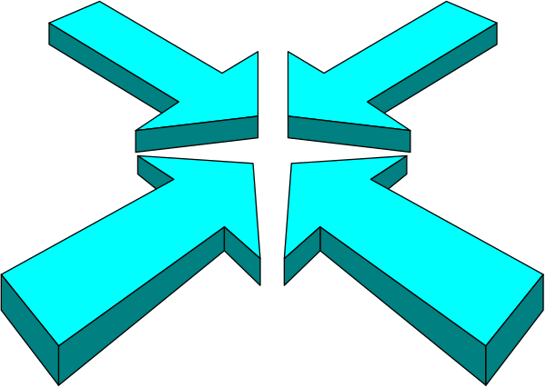 The image shows a stylized graphic with geometric shapes resembling an abstract design that could be interpreted as either a cross-like structure in blue against white backgrounds on each side, or possibly two overlapping X's forming a larger shape within another square frame; it is not clear if there are any people, animals, actions, or specific settings depicted.