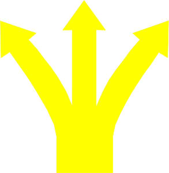 The image shows a black arrow pointing to an intersection with multiple yellow arrows indicating various directions of travel around it.