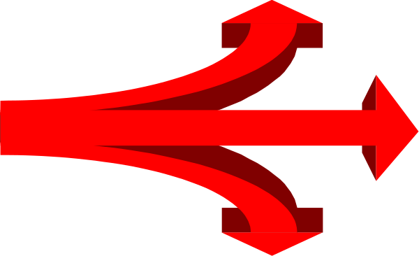 The image shows a red arrow pointing to its right with two white lines on either side of it forming an abstract design that resembles wings or leaves.