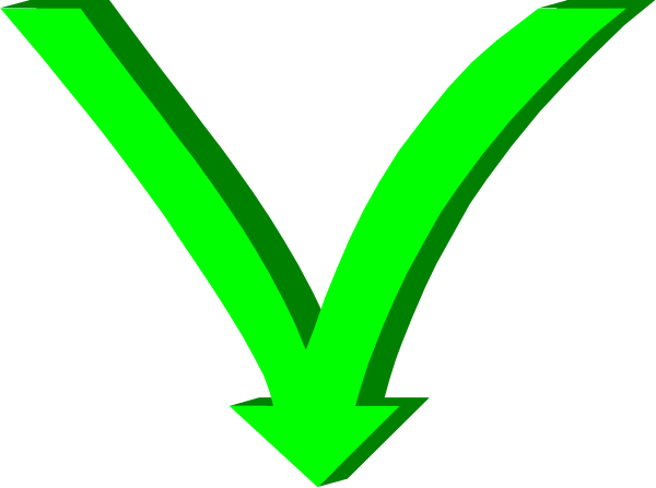 The image shows a green checkmark with an arrow pointing downwards to its right side on what appears to be a black background.
