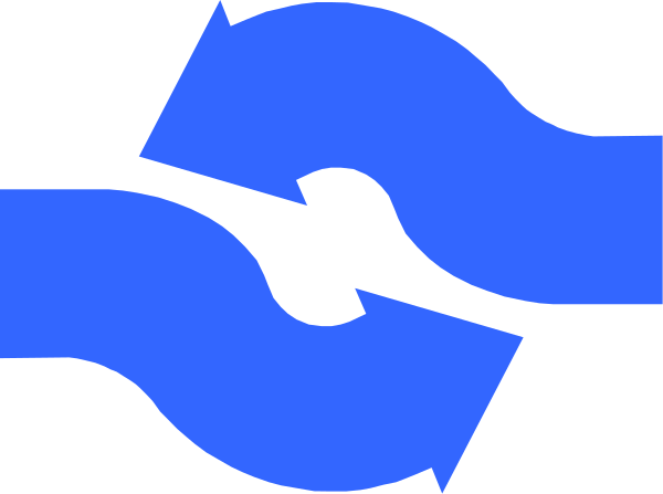 The image shows a blue stylized graphic of two hands clasped together with an abstract design between them that resembles musical notes on either side.