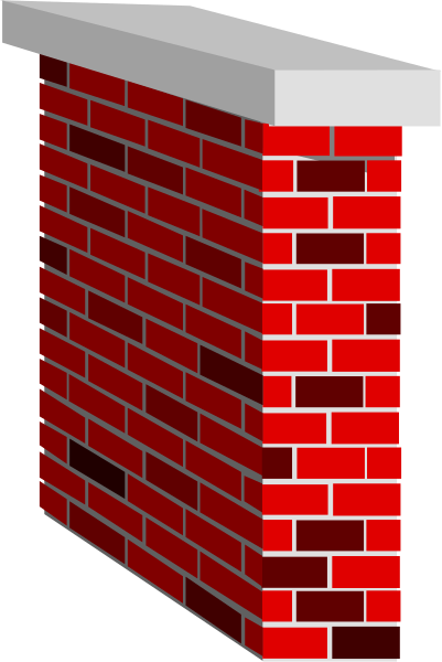The image shows a red brick wall with white mortar lines on it against a dark background.