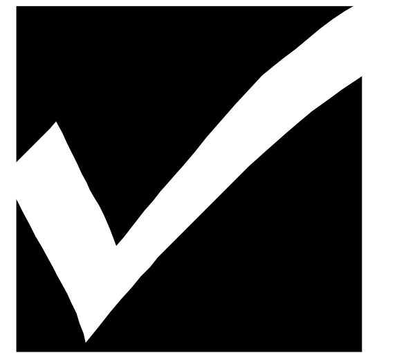 The image shows a red checkmark with an exclamation mark inside it on top of what appears to be a blue square background.