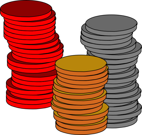The image shows a collection of stacks with red circles on top, yellow squares underneath them, and gray rectangles in between; there is no text present within this clip-art illustration.