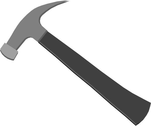 The image shows a hammer with blue handle resting on its head next to it.