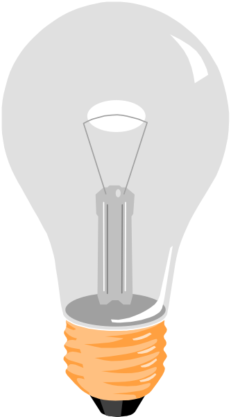 The image shows a single light bulb with an orange filament inside it attached to its base by two metal clips on either side of what appears to be a small black switch atop the glass globe.