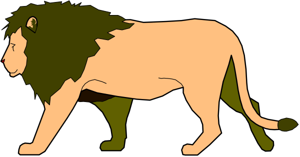 The image shows two lions walking side by side with a green mane on both of them against an orange background.