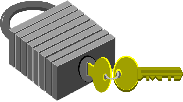 The image shows a stylized illustration of two keys hanging on either side of an open door with a keyhole in its center.