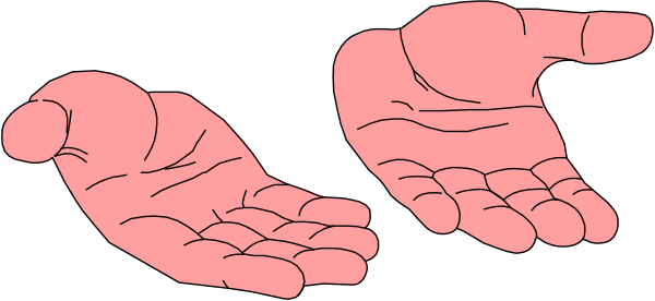 The image shows a black and white silhouette of two hands with fingers spread out against a gray background.