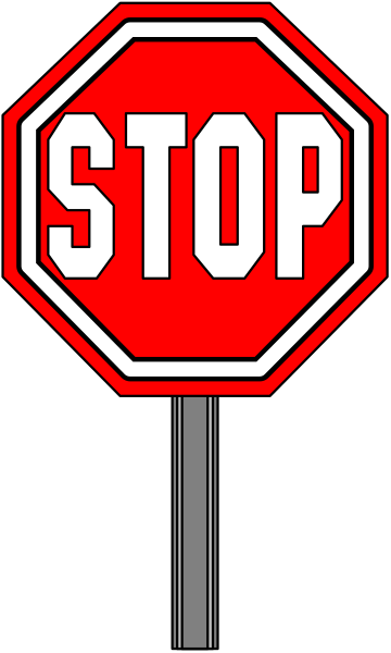 The image shows a stop sign with an overlaid red "STOP" text on it against a grey background.