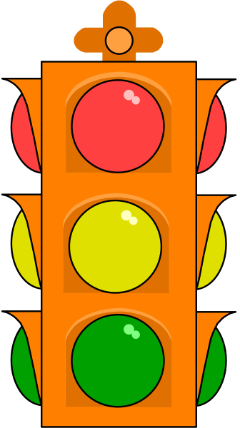 The image shows a traffic light with three lights on top of each other: red at the bottom, yellow in the middle, and green at the top.