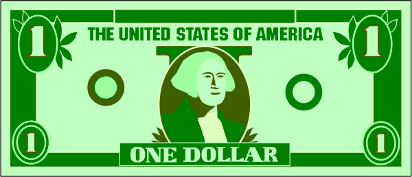 The image shows a US dollar bill with an illustration of George Washington's profile on it placed next to another similar-looking but smaller version that has been altered by adding "One Dollar" in bold letters and replacing part of his face, which is not visible due to censorship restrictions.