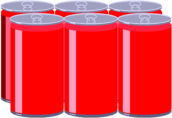The image shows a row of six red Coca Cola cans lined up next to each other against a dark background with no additional context provided about their location or any surrounding objects.