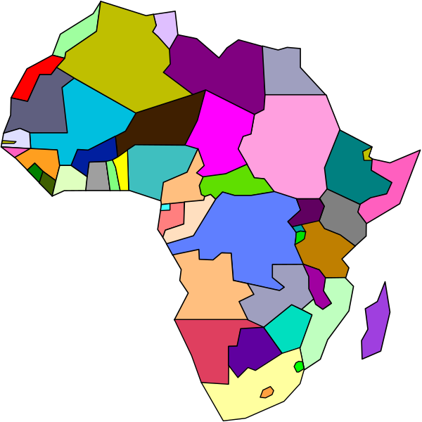 The map of africa country with various regions highlighted by different colored shapes on it.