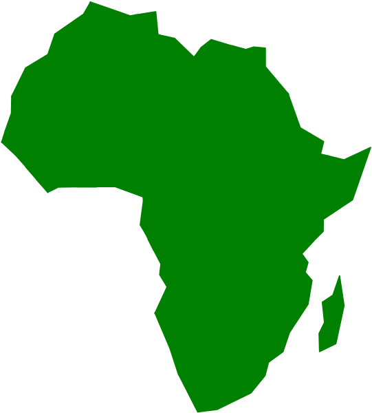 The image shows a stylized map of Africa with green shading representing countries like Nigeria, Cameroon, Equatorial Guinea, Gabon, Congo Republic, Central African Republic, South Sudan, Democratic Republic of the Congo (Zaire), Uganda, Kenya, Tanzania, Zambia, Botswana, and parts of Namibia.