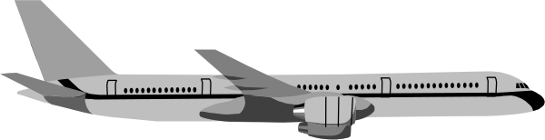 The image shows a large airplane on an airport tarmac with its nose facing towards us; it is depicted as if viewed from above in black-and-white clipart form.