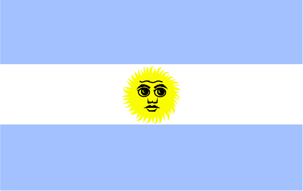 The flag of Argentina with a sun graphic on it against a blue background.