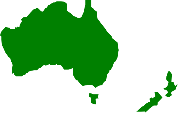 The map shows Australia with a green outline around it on top of an ocean background.